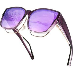Women's Purple Frame & Purple Mirrored Lens Oversized Cat Eye Wear Over Glasses